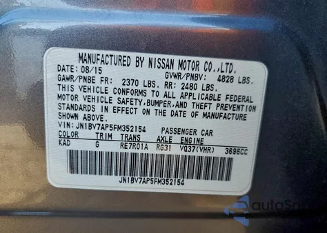 2015 Infiniti Q50 Base z USA, uszkodzony, nr VIN JN1BV7AP5FM352154